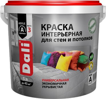 Краска акриловая Dali, интерьерная, база С, 5 л купить в СОМ