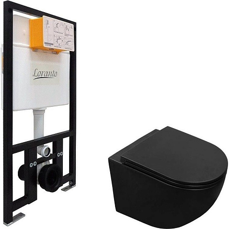 Инсталляция Loranto Prestige 4551, унитаз Grado AZ-0046N-MB, безободковый, черный, сиденье микролифт, без кнопки купить в СОМ