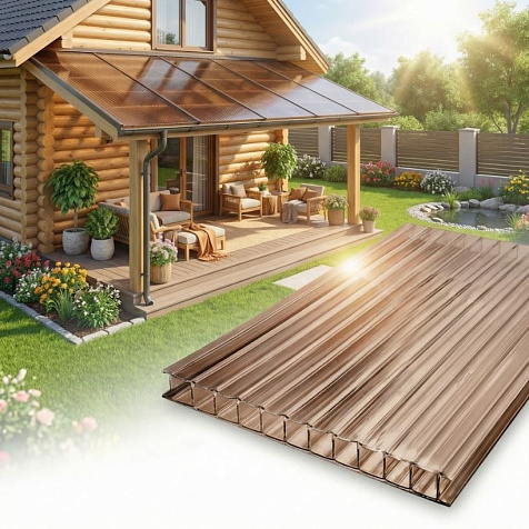 Поликарбонат сотовый Стандарт 2100х6000х4 мм, плотность 0,47, терракот/коричневый купить в СОМ
