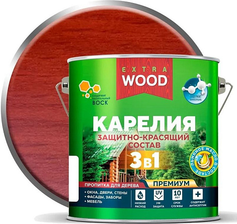 Состав защитно-красящий 3 в1 Карелия Wood Extra, каштан, 2.7 л купить в СОМ