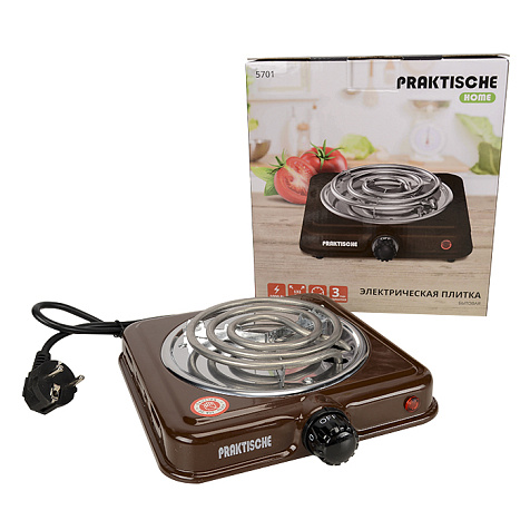 Электроплитка PRAKTISCHE HOME 5701, 1 конф тэн, 1.0кВт, коричневая купить в СОМ