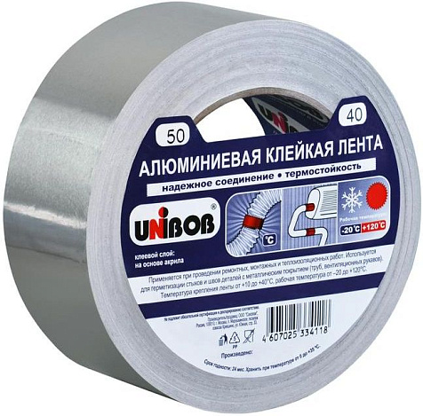 Лента клейкая лента алюминевая Unibob, 50 мм х 40 м купить в СОМ