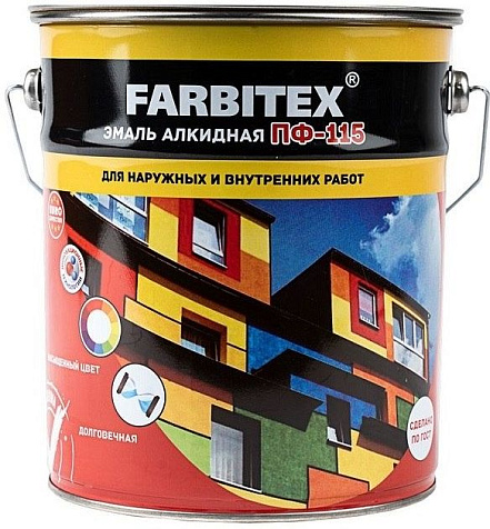 Эмаль ПФ-115 Farbitex, черная, 10 кг купить в СОМ